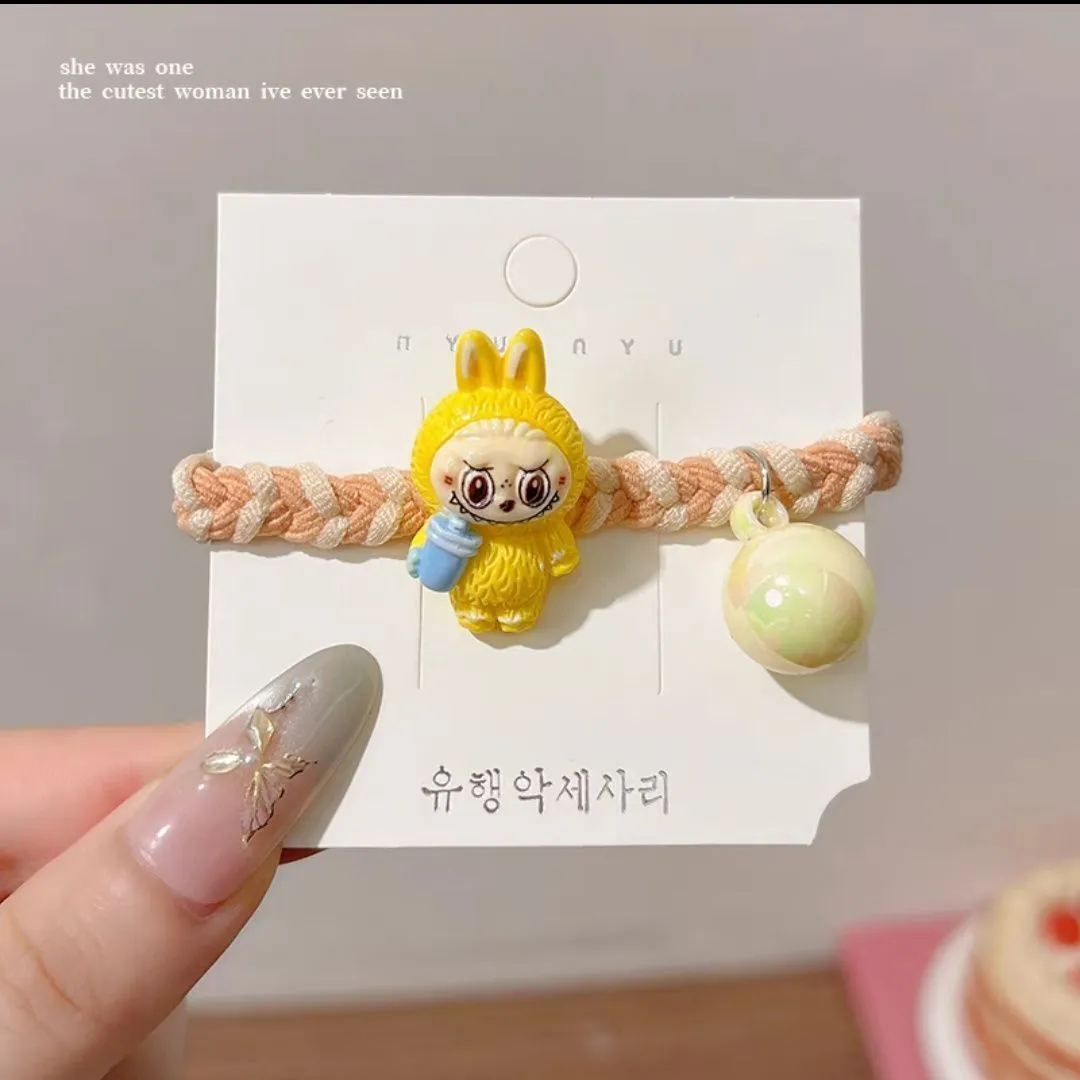 【5本セット】大注目 ヘアゴム 可愛い カラフルビーズ付き 高弾力 ヘアアクセサリー