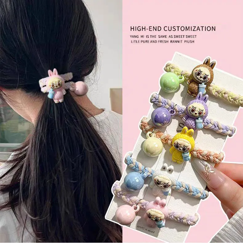 【5本セット】大注目 ヘアゴム 可愛い カラフルビーズ付き 高弾力 ヘアアクセサリー