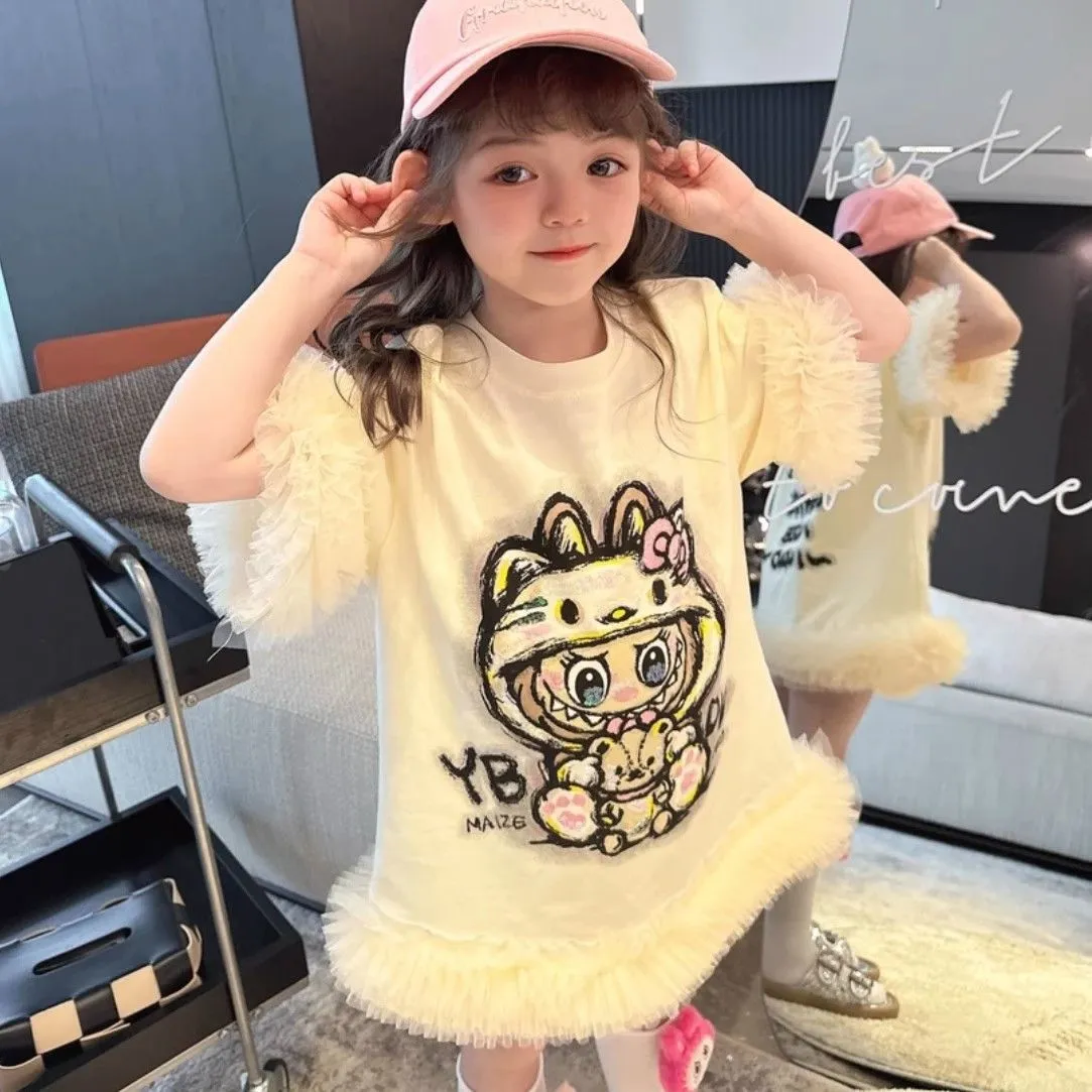 【80-150cm】人気上昇中  おしゃれ キュート チュール付き フェミニン 女の子 ワンピース