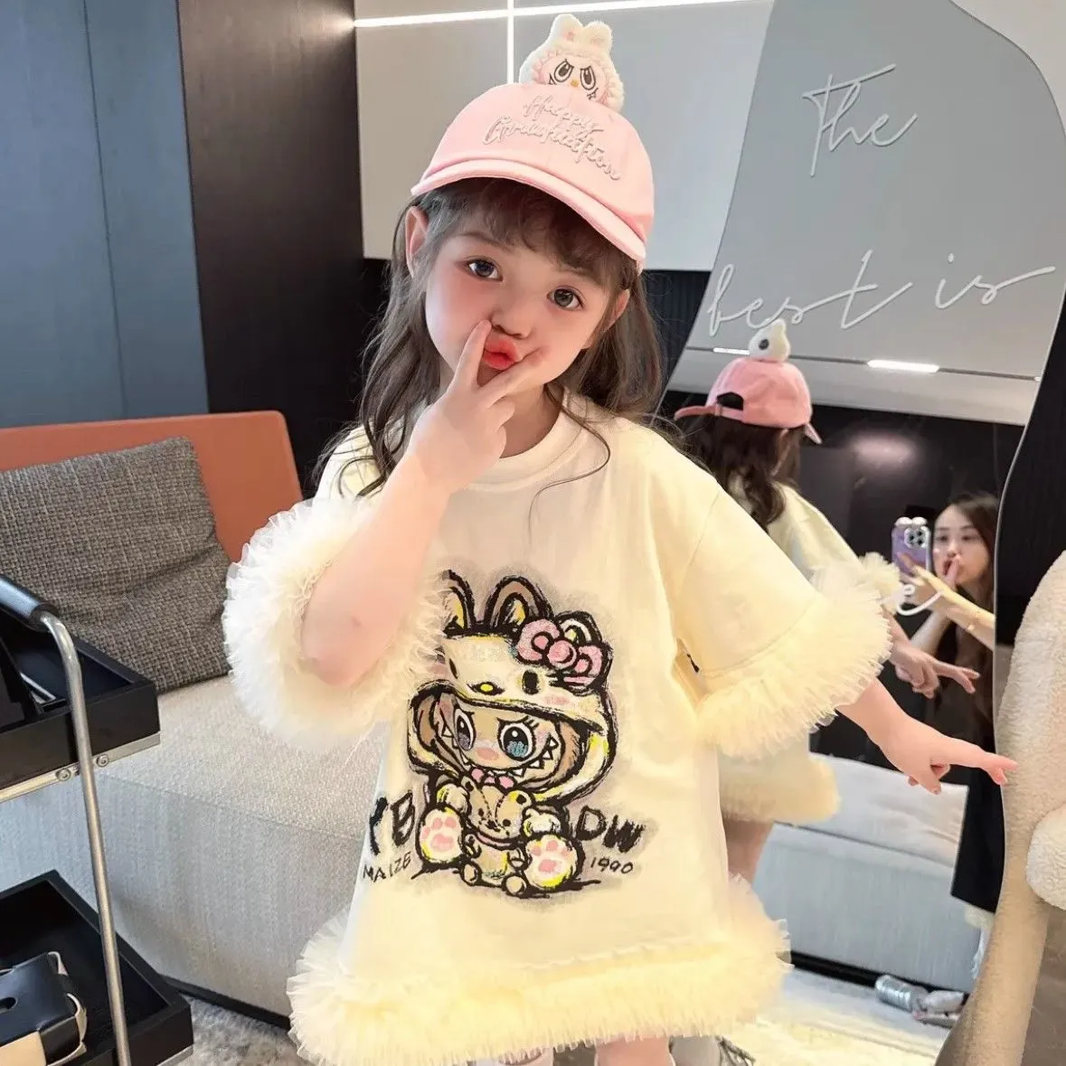 【80-150cm】人気上昇中  おしゃれ キュート チュール付き フェミニン 女の子 ワンピース