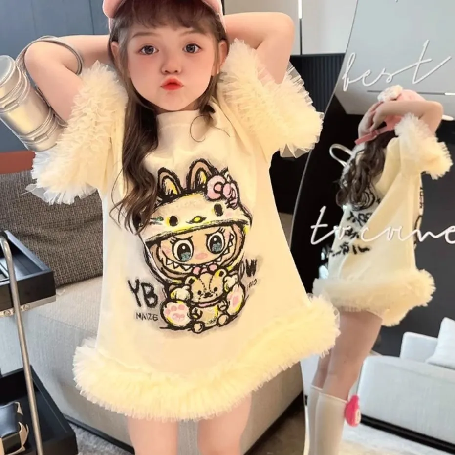 【80-150cm】人気上昇中  おしゃれ キュート チュール付き フェミニン 女の子 ワンピース