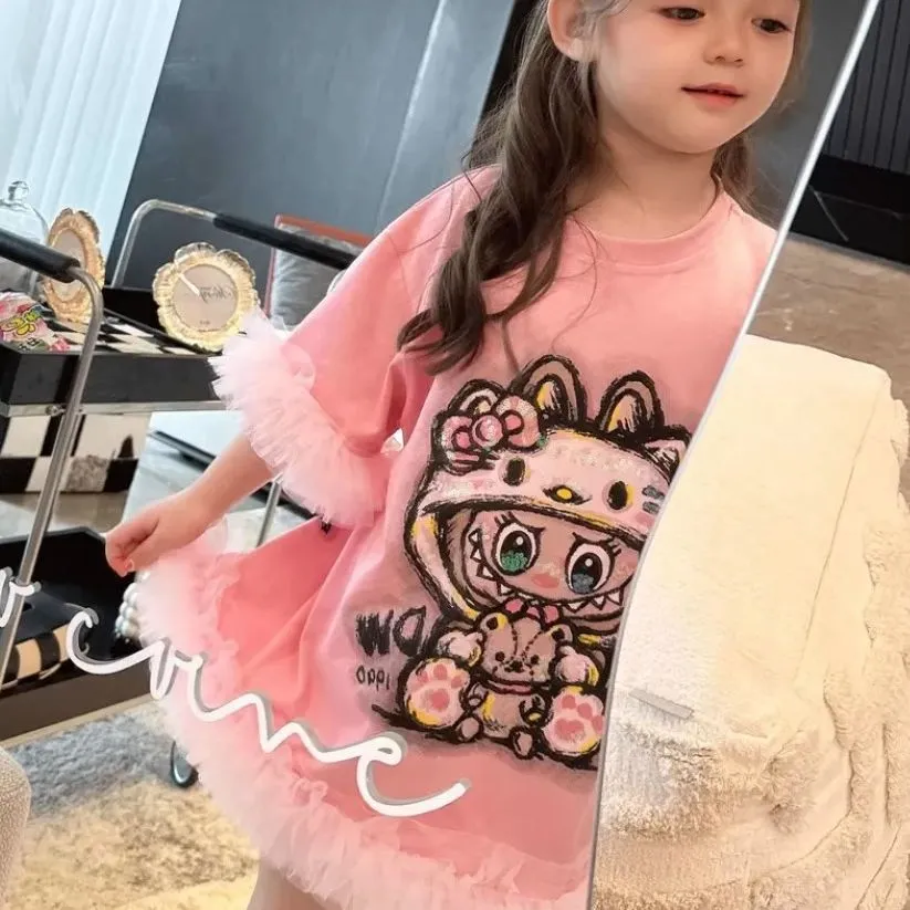 【80-150cm】人気上昇中  おしゃれ キュート チュール付き フェミニン 女の子 ワンピース