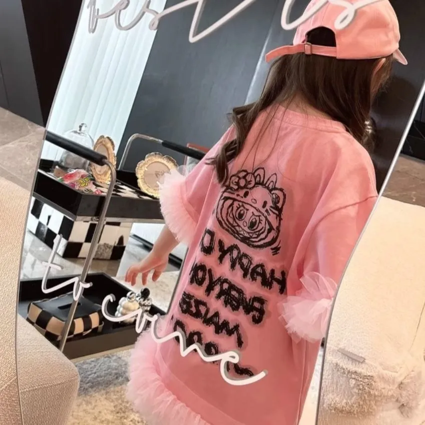 【80-150cm】人気上昇中  おしゃれ キュート チュール付き フェミニン 女の子 ワンピース