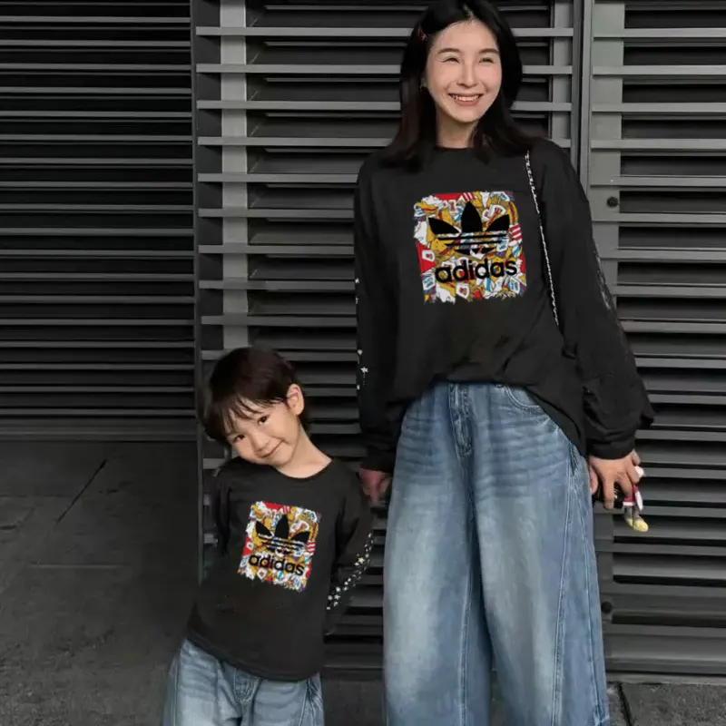 【90-160cm+親サイズ】写真映えバッチリ 爆売れ中 カジュアル 親子ペア 長袖 Ｔシャツ