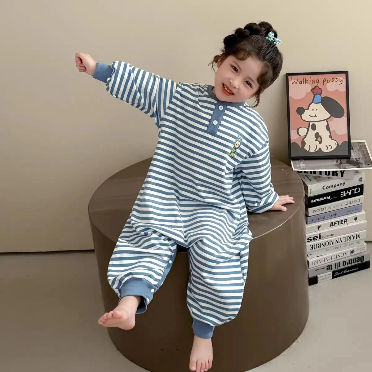 【90-130cm】肌触り良い ロンパース パジャマ  長袖    ストライプ ルームウェア