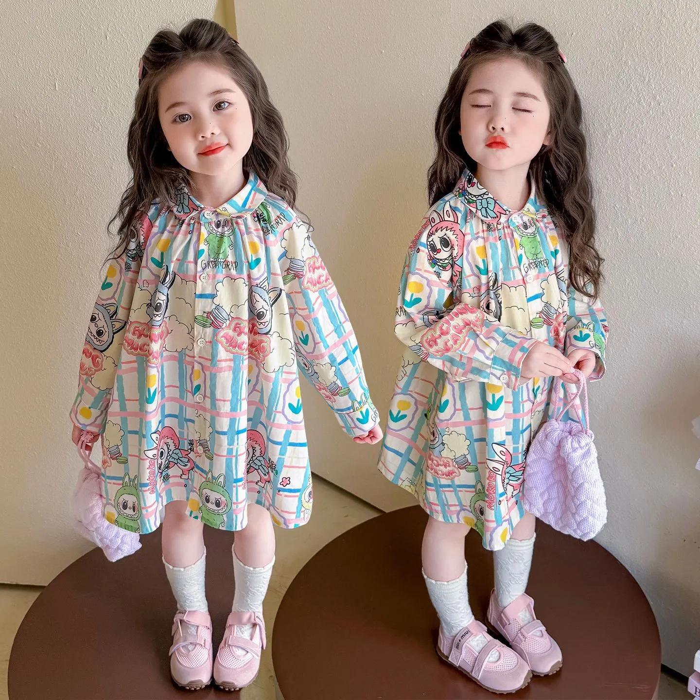 【90-140cm】おしゃれ  長袖 キッズ ディリー 可愛い 子供服 ワンピース