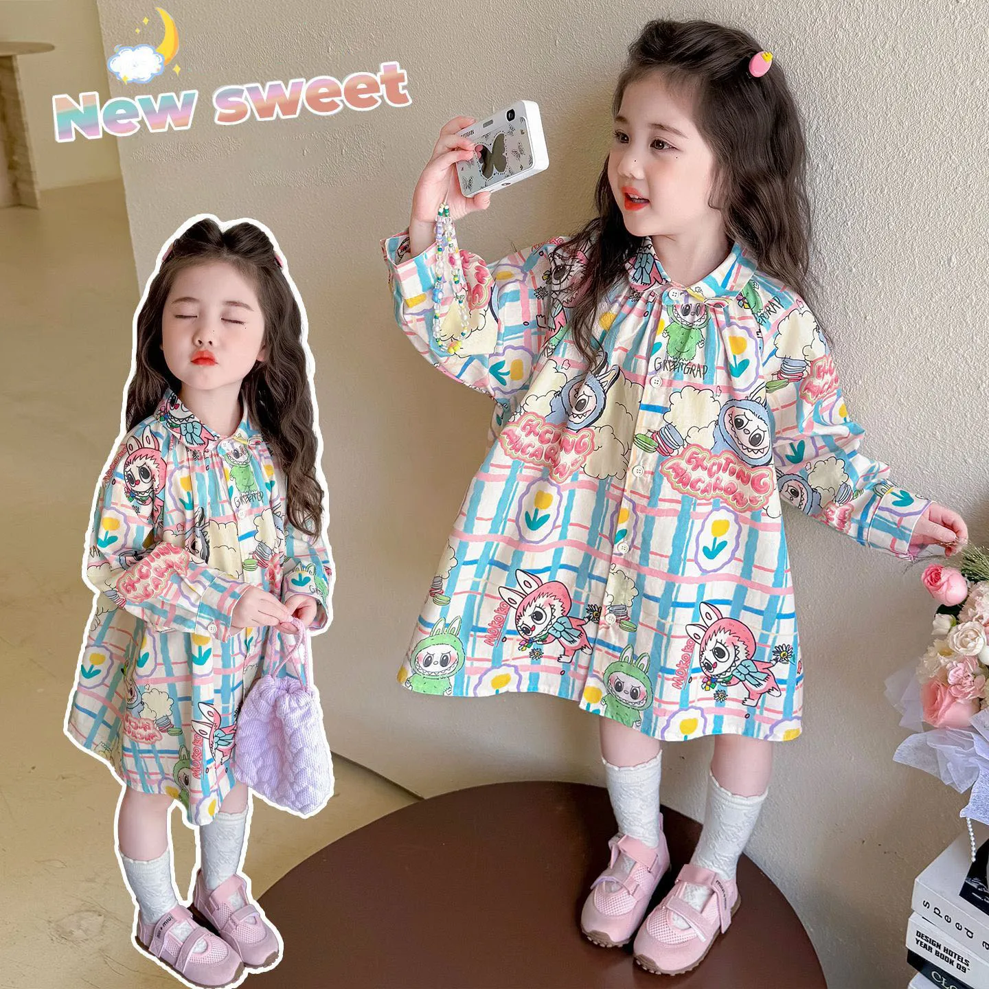 【90-140cm】おしゃれ  長袖 キッズ ディリー 可愛い 子供服 ワンピース