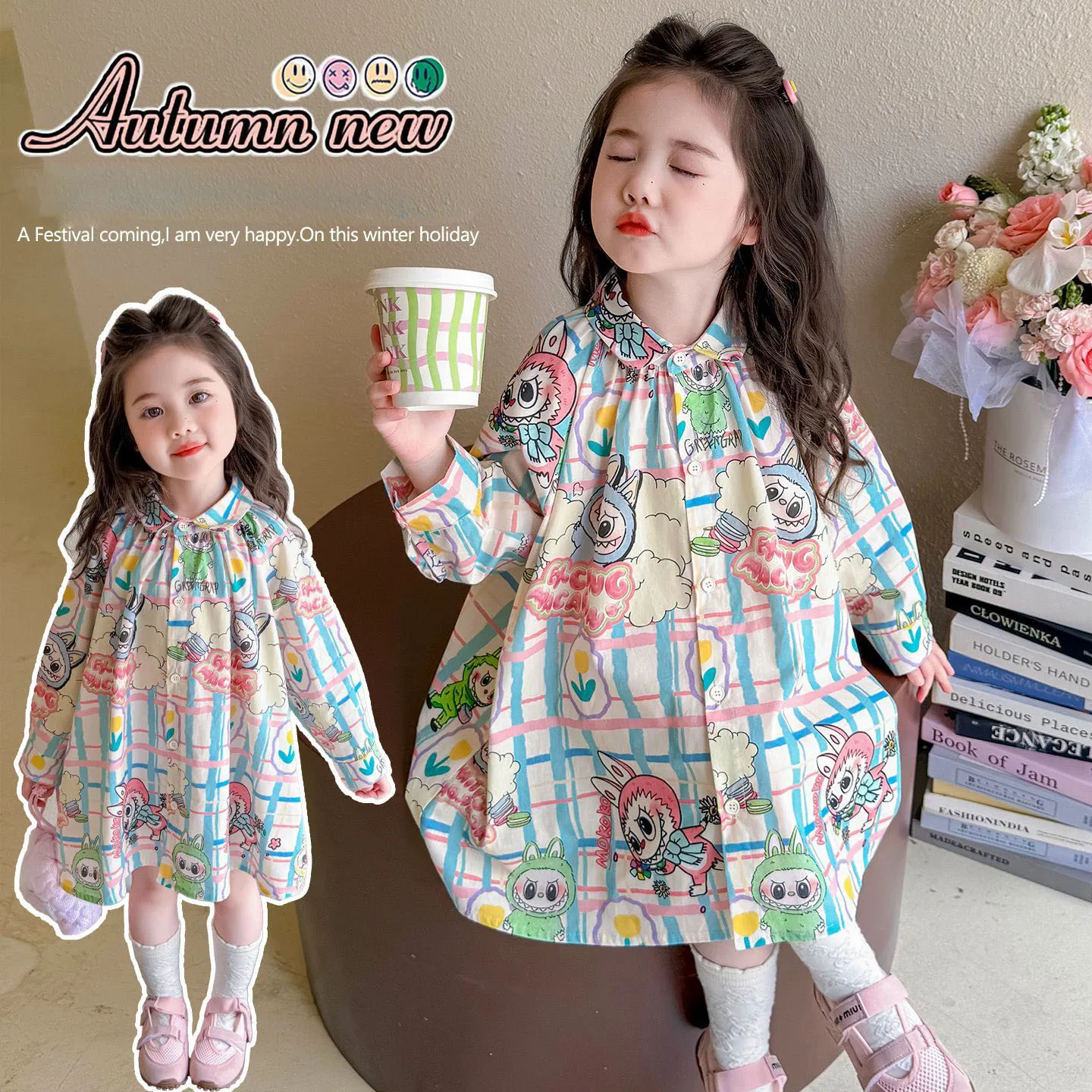 【90-140cm】おしゃれ  長袖 キッズ ディリー 可愛い 子供服 ワンピース