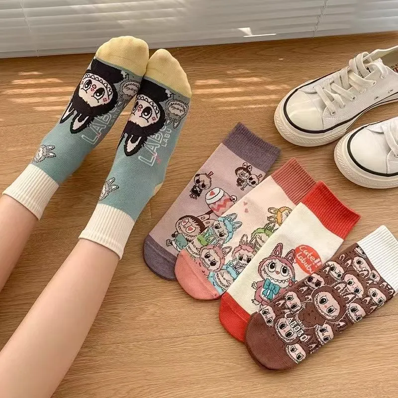 【5足セット】可愛いプリンセス風 ミドル丈 カートゥーン コットンソックス
