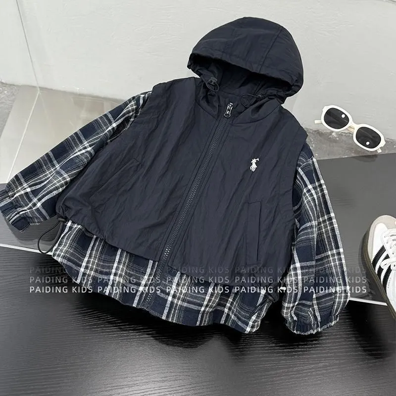 【90-160cm】デザイン性抜群 トレンド 切り替え キッズ 重ね着風 ジャケット