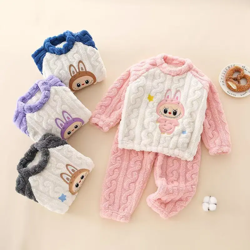 【90-140cm】大人気 厚手 あったか カートゥーン ルームウェア パジャマセット