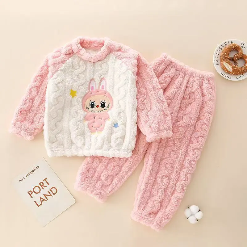 【90-140cm】大人気 厚手 あったか カートゥーン ルームウェア パジャマセット