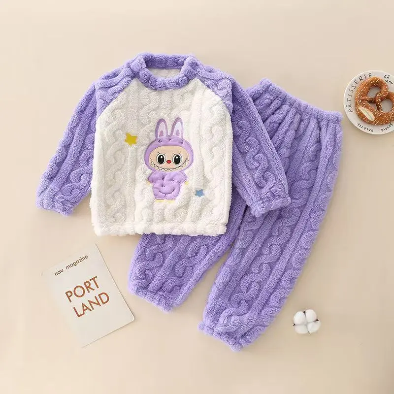 【90-140cm】大人気 厚手 あったか カートゥーン ルームウェア パジャマセット