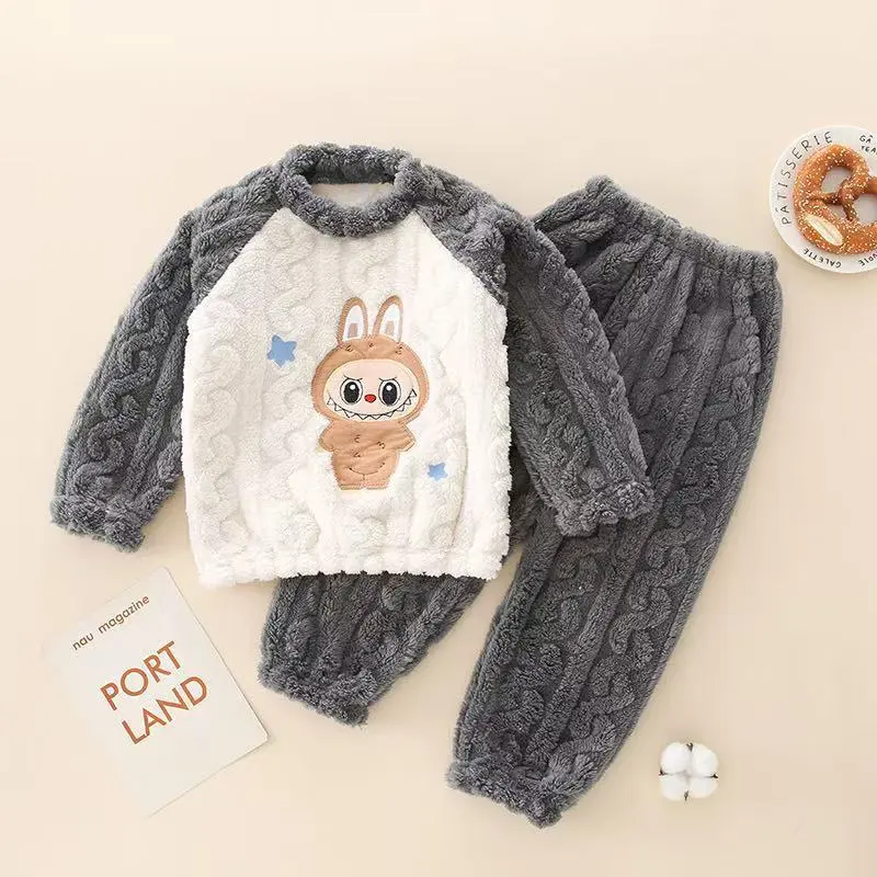 【90-140cm】大人気 厚手 あったか カートゥーン ルームウェア パジャマセット