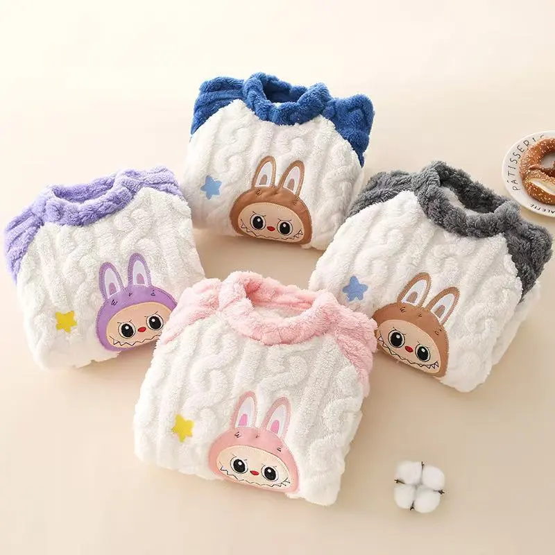 【90-140cm】大人気 厚手 あったか カートゥーン ルームウェア パジャマセット