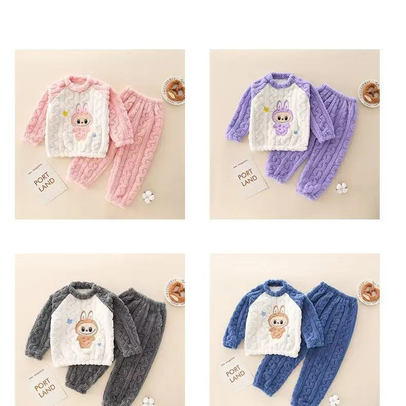 【90-140cm】大人気 厚手 あったか カートゥーン ルームウェア パジャマセット