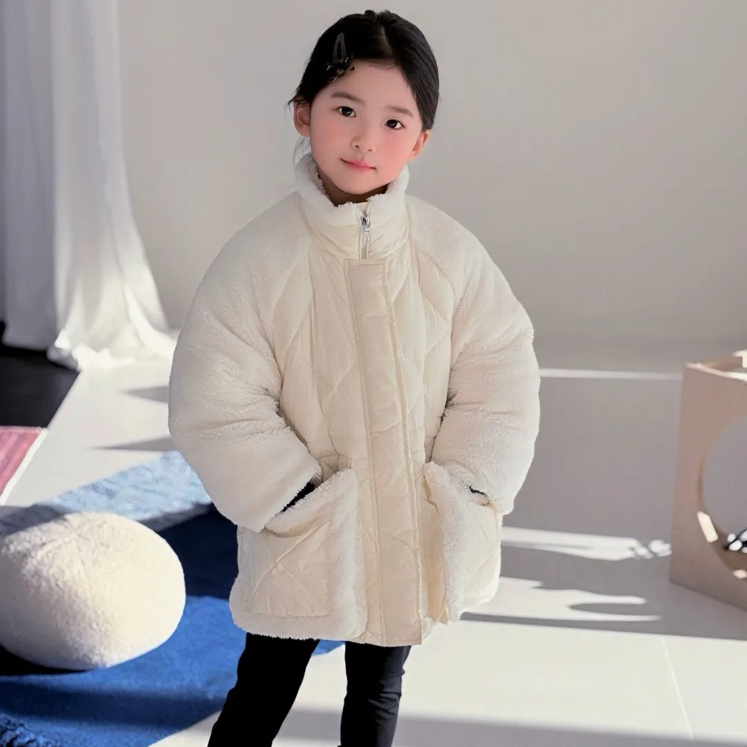 【110-160cm】写真映えバッチリ ガーリ ふわふわ シンプル 切り替え ダウンジャケット