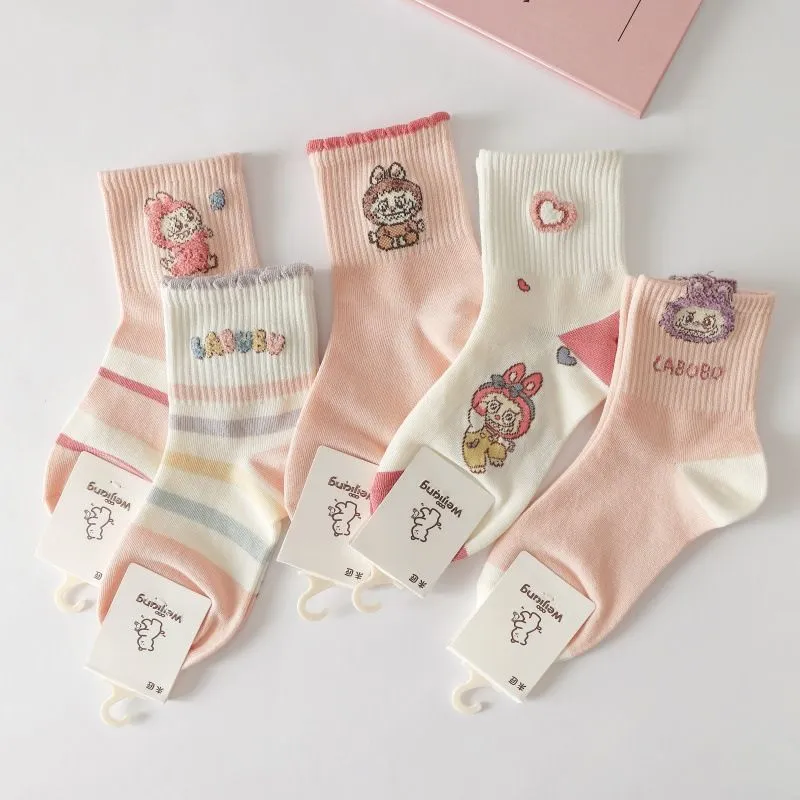 【5足セット】大人気 ミドル丈 女の子 可愛い カートゥーン 靴下 コットンソックス