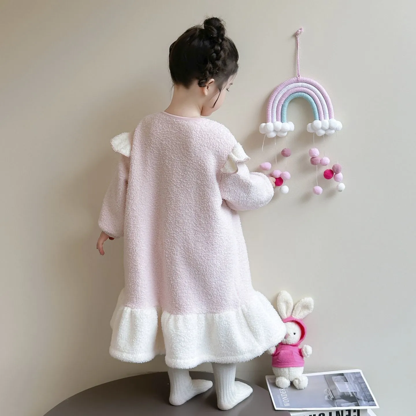 【90-140cm】大注目 可愛い 女の子 厚め あったか ルームウェア ワンピース