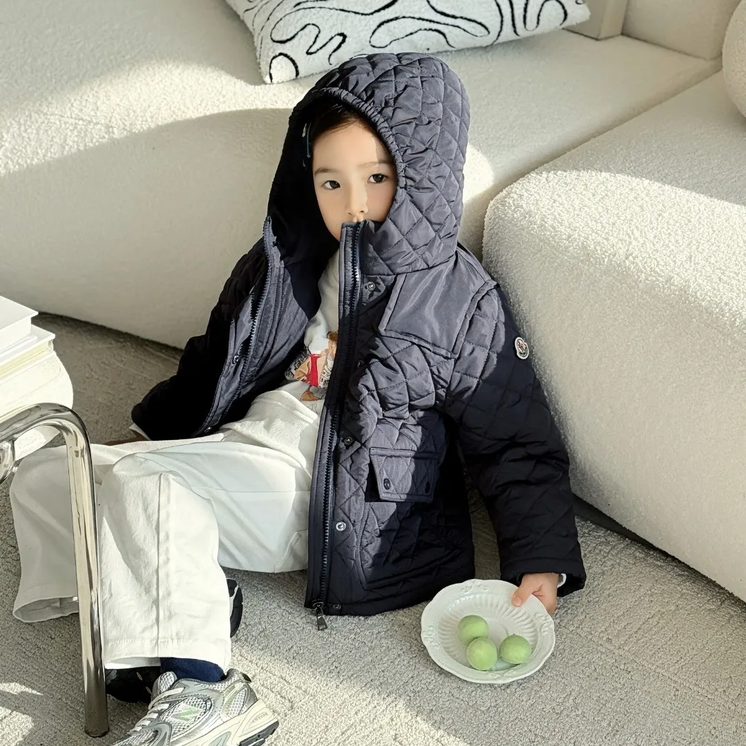 【110-160cm】通学やおでかけにもぴったり おしゃれ あったか フード付き キッズ ミドル丈 中綿コート