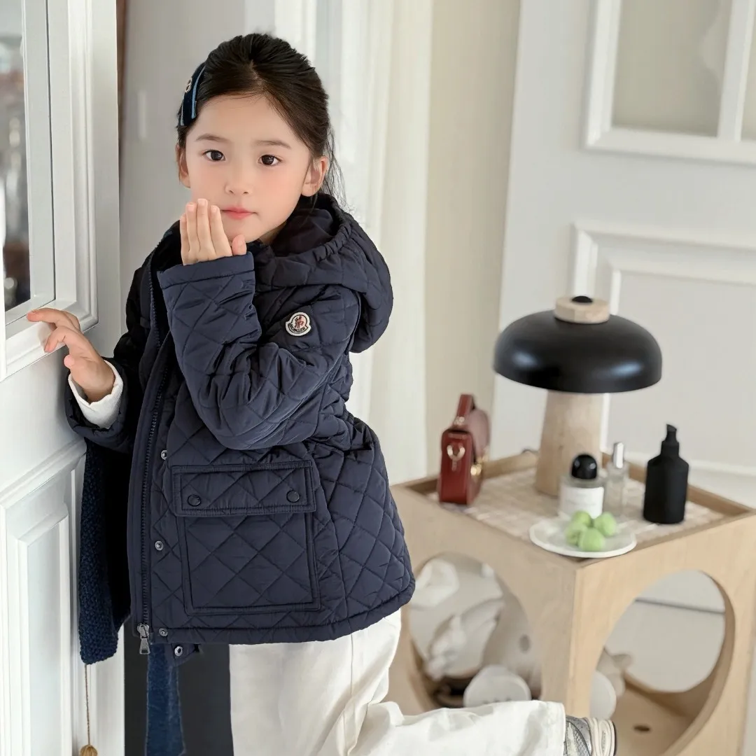 【110-160cm】通学やおでかけにもぴったり おしゃれ あったか フード付き キッズ ミドル丈 中綿コート