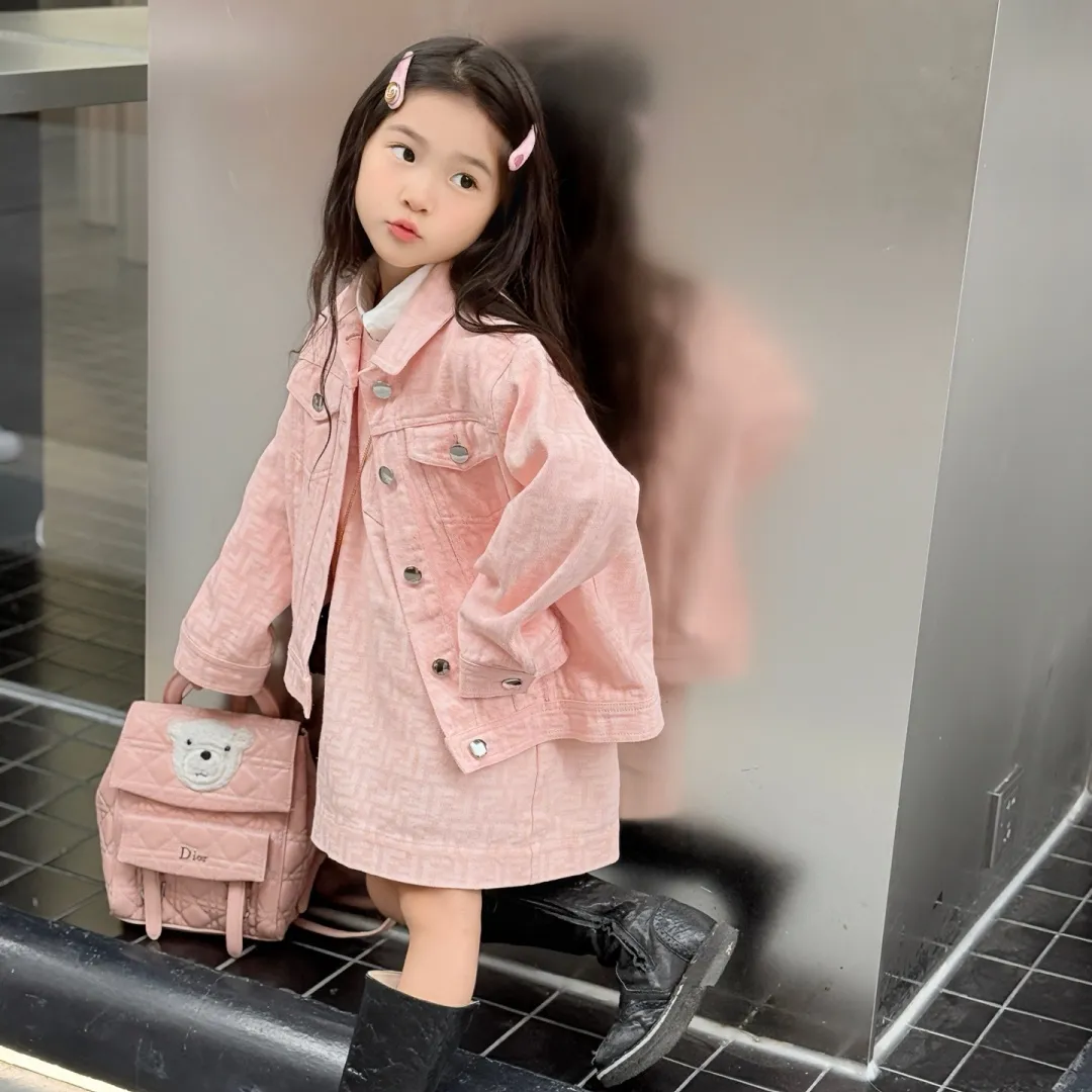 【100-150cm】お出かけにぴったり 品質満点 ガーリー デニムジャケット/ジャンパースカート