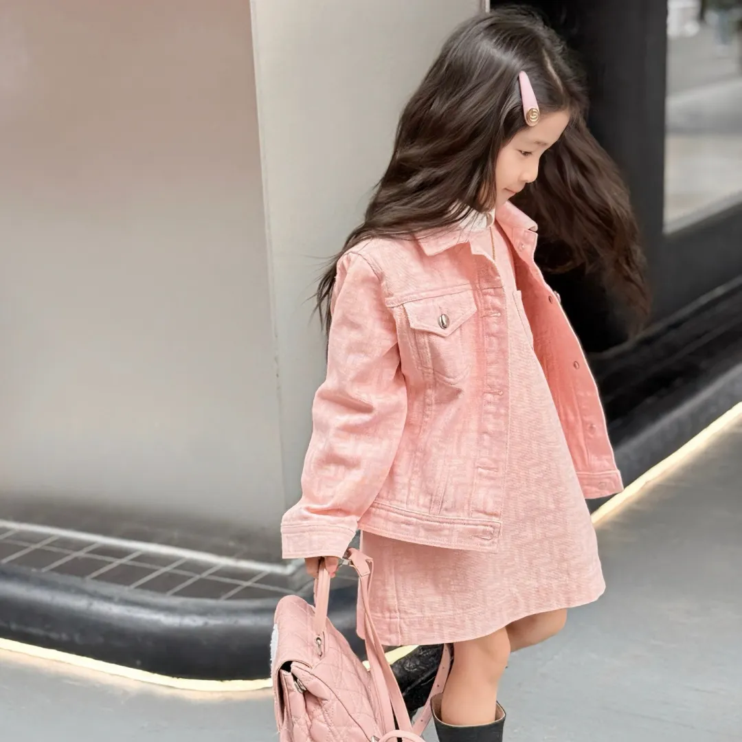 【100-150cm】お出かけにぴったり 品質満点 ガーリー デニムジャケット/ジャンパースカート