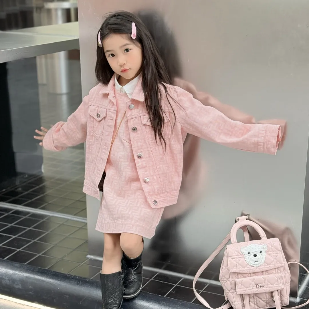 【100-150cm】お出かけにぴったり 品質満点 ガーリー デニムジャケット/ジャンパースカート