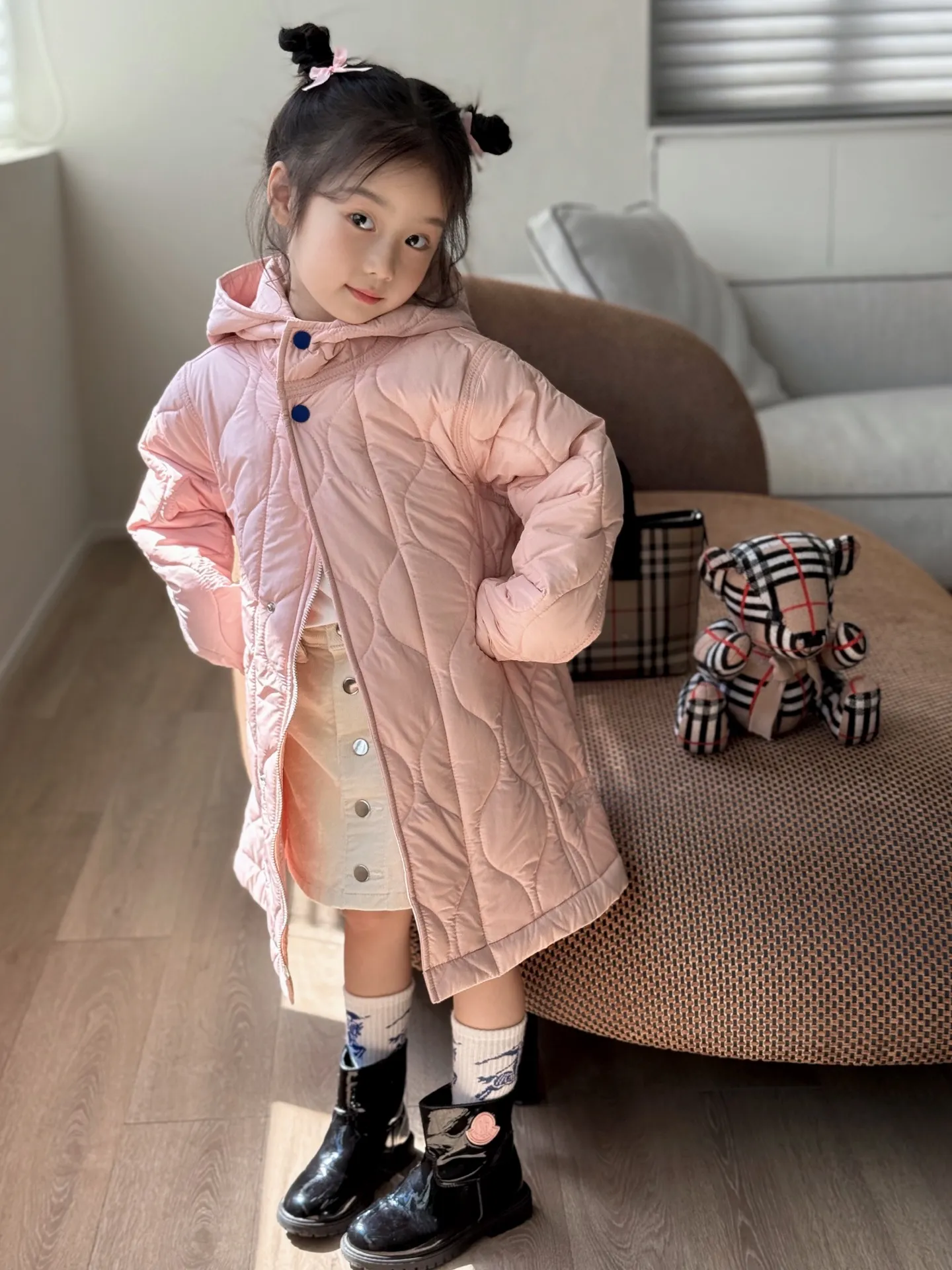 【110-170cm】お出かけにもぴったり 軽くてあたたかい フード付き 中綿ジャケット