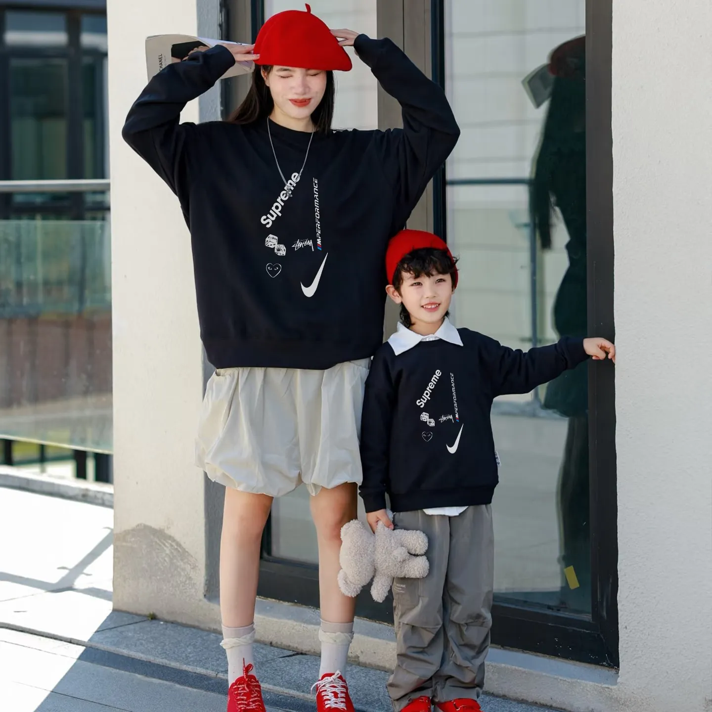 【90-160cm+親サイズ】インスタ映え抜群 気質満点 カジュアル トレンド 合わせやすい 親子ペア トレーナー