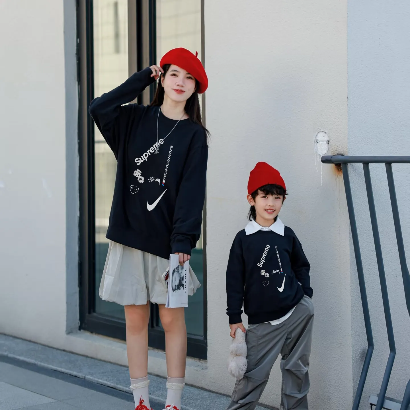 【90-160cm+親サイズ】インスタ映え抜群 気質満点 カジュアル トレンド 合わせやすい 親子ペア トレーナー