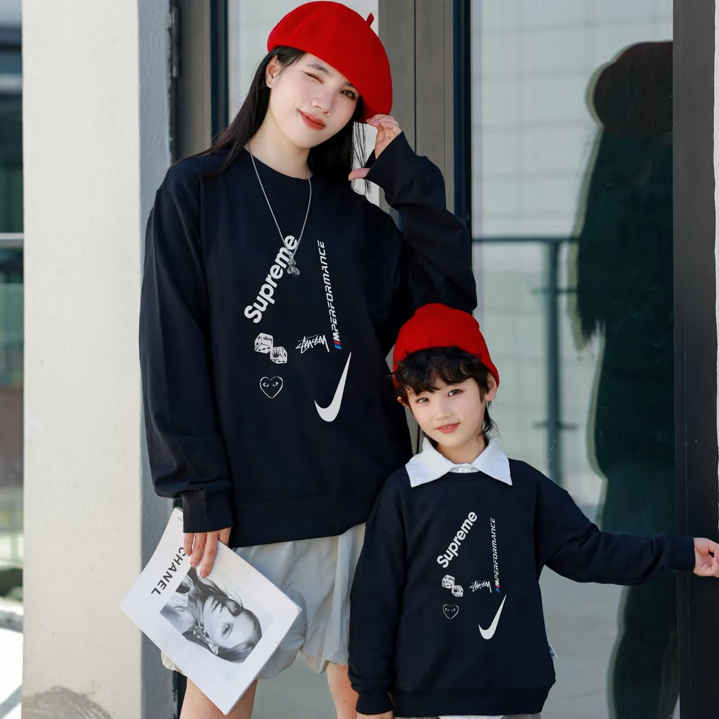 【90-160cm+親サイズ】インスタ映え抜群 気質満点 カジュアル トレンド 合わせやすい 親子ペア トレーナー