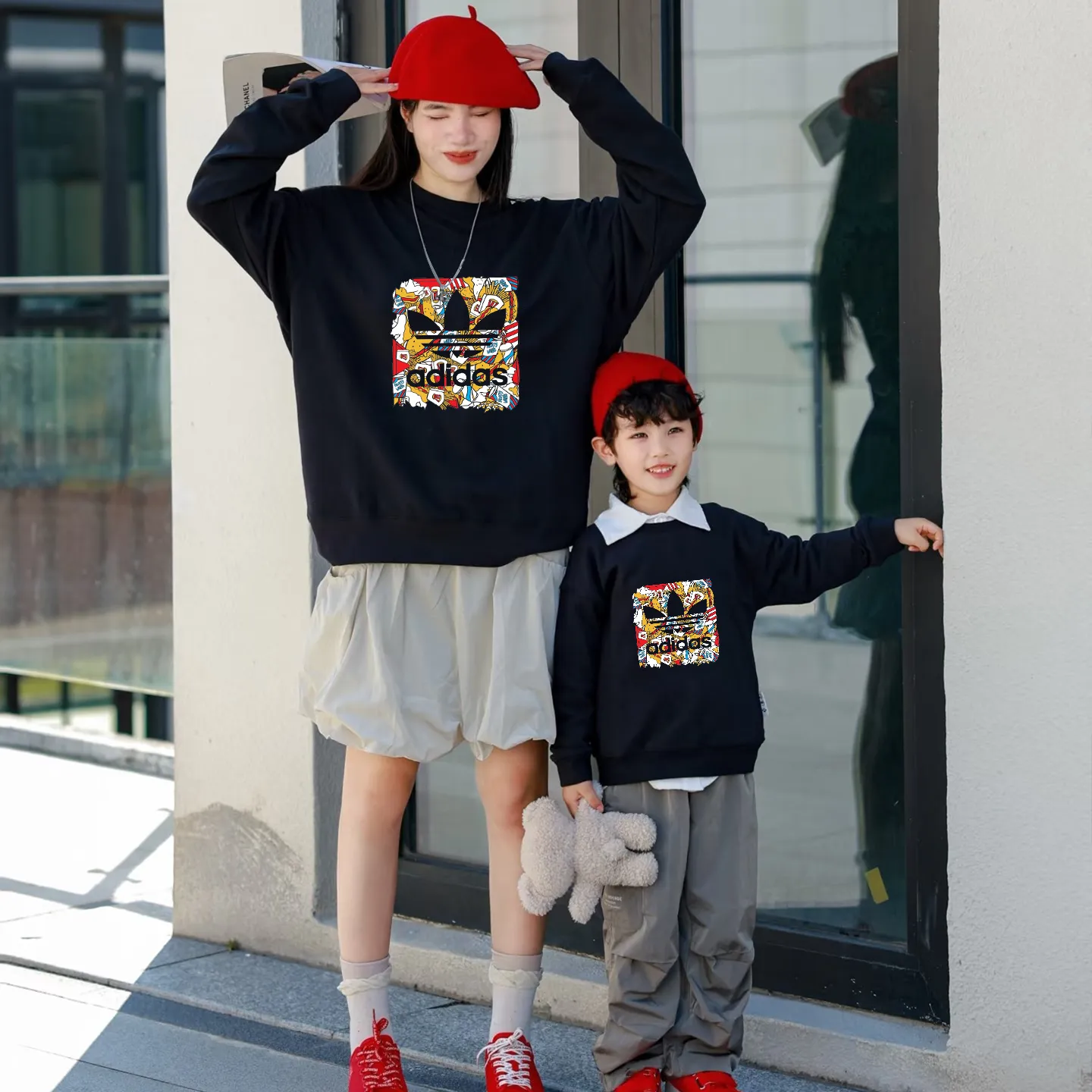 【90-160cm+親サイズ】トレンド感満点 カジュアル 柔らかい  毎日着たくなる 合わせやすい 親子ペア トレーナー