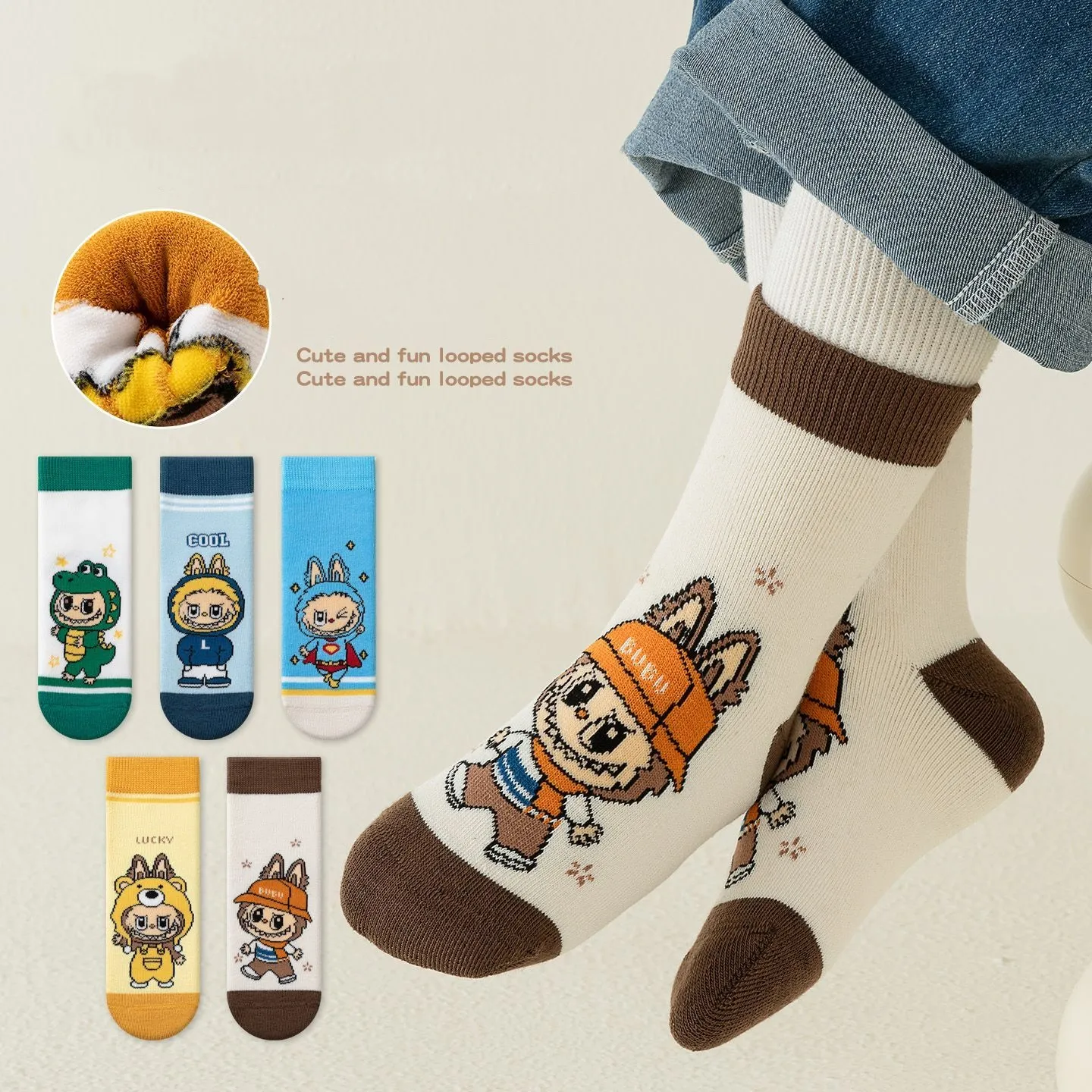 ５足セット 人気爆発中 可愛い キャラクター 厚手 あったか キッズ ソックス