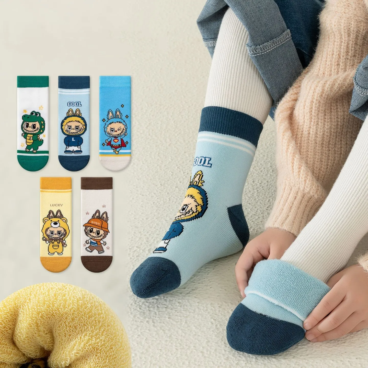 ５足セット 人気爆発中 可愛い キャラクター 厚手 あったか キッズ ソックス