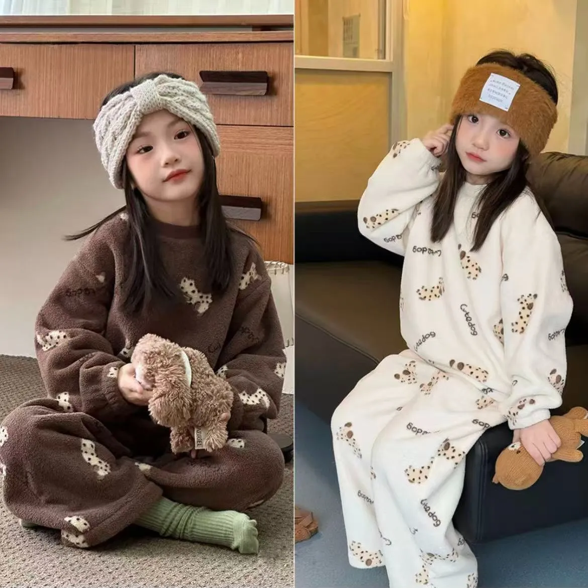 【80-170cm】見逃し厳禁 大人気 犬柄 ガーリー ふわふわ あったか ルームウェア