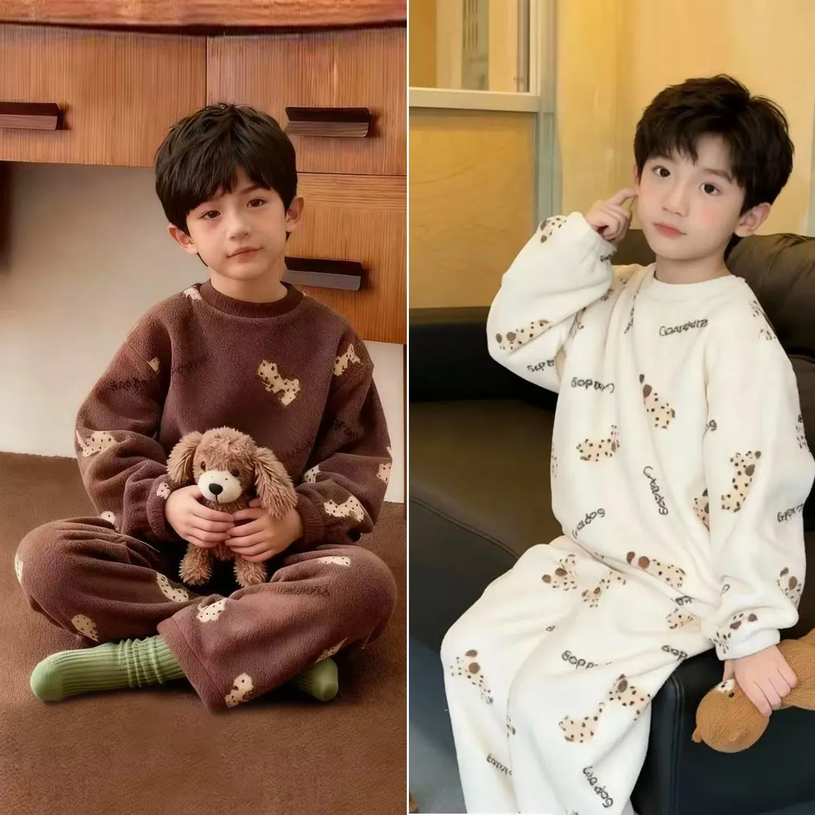 【80-170cm】見逃し厳禁 大人気 犬柄 ガーリー ふわふわ あったか ルームウェア