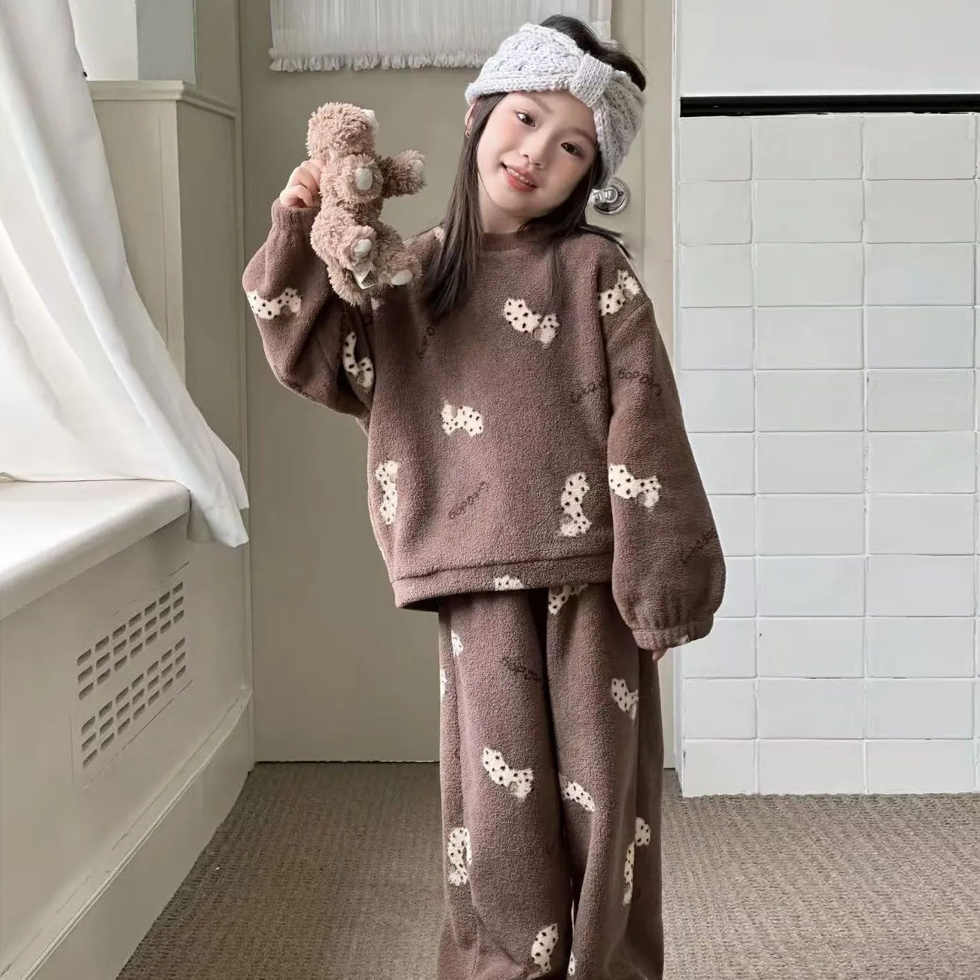 【80-170cm】見逃し厳禁 大人気 犬柄 ガーリー ふわふわ あったか ルームウェア