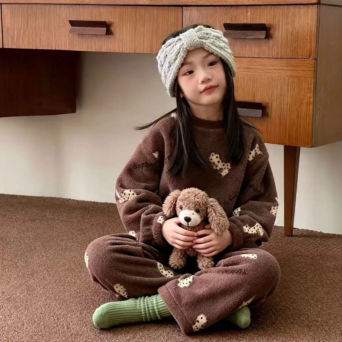 【80-170cm】見逃し厳禁 大人気 犬柄 ガーリー ふわふわ あったか ルームウェア