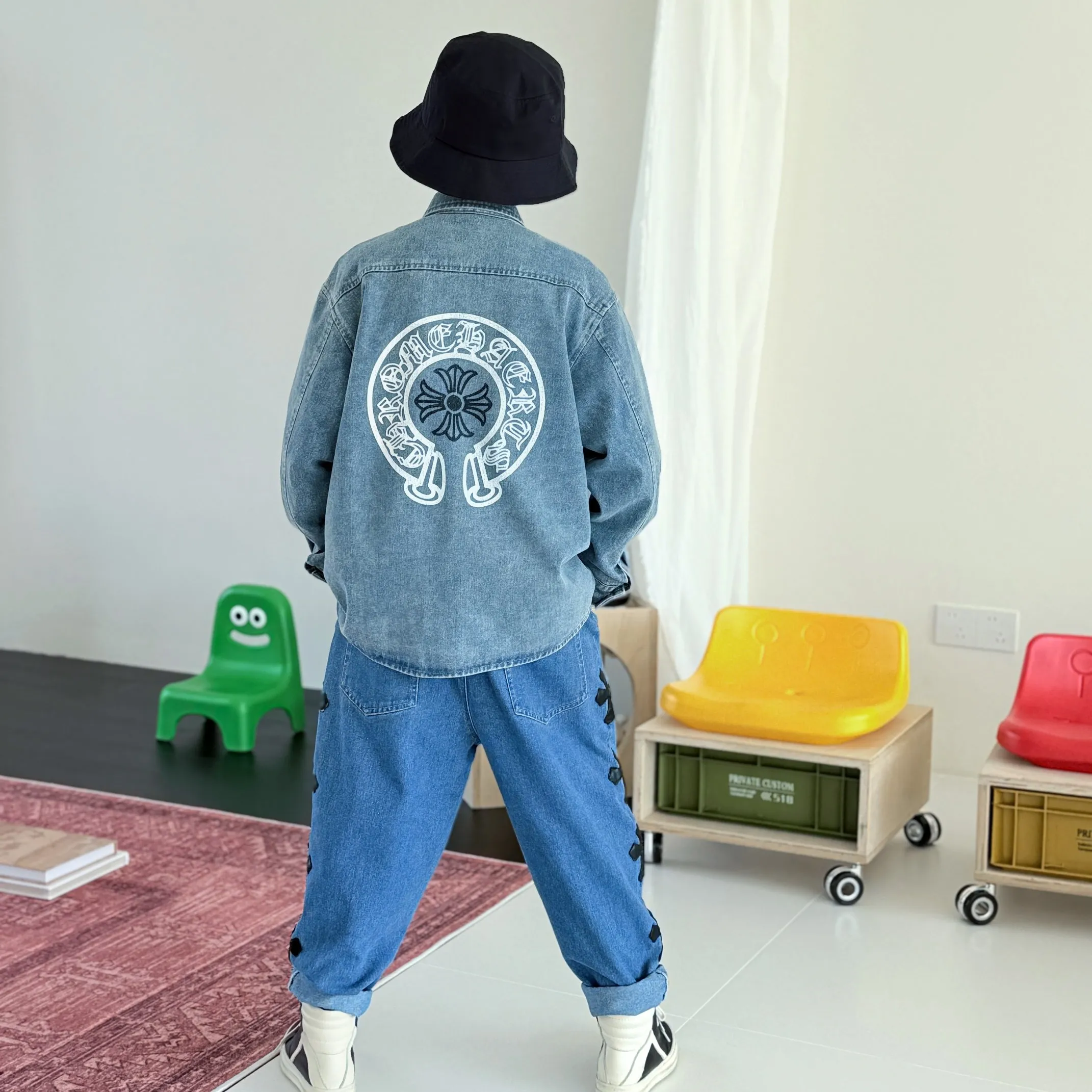 【110-160cm】季節感たっぷり モード感のある 上品ナチュラル 合わせやすい デニム素材 アウター ジーンズ