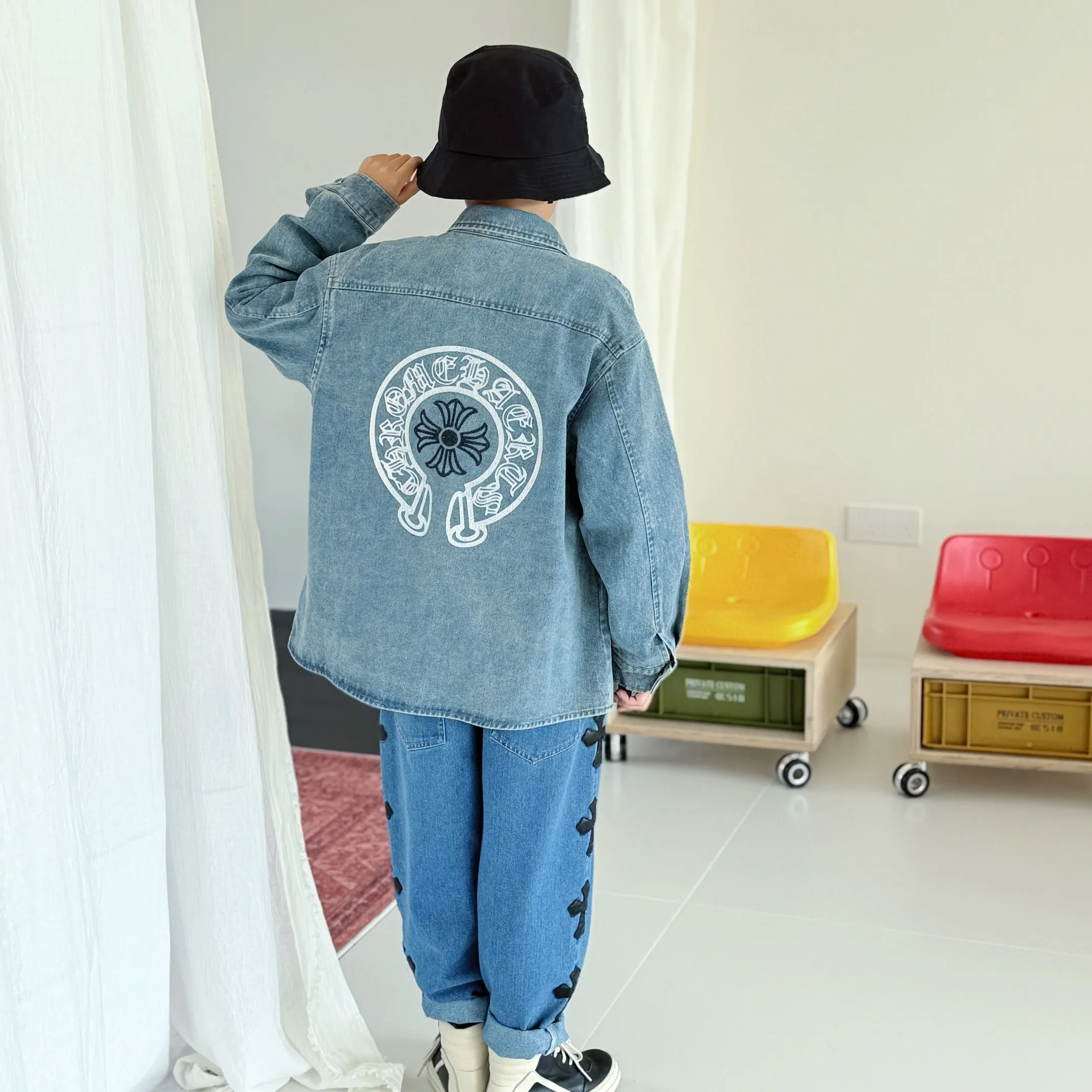 【110-160cm】季節感たっぷり モード感のある 上品ナチュラル 合わせやすい デニム素材 アウター ジーンズ