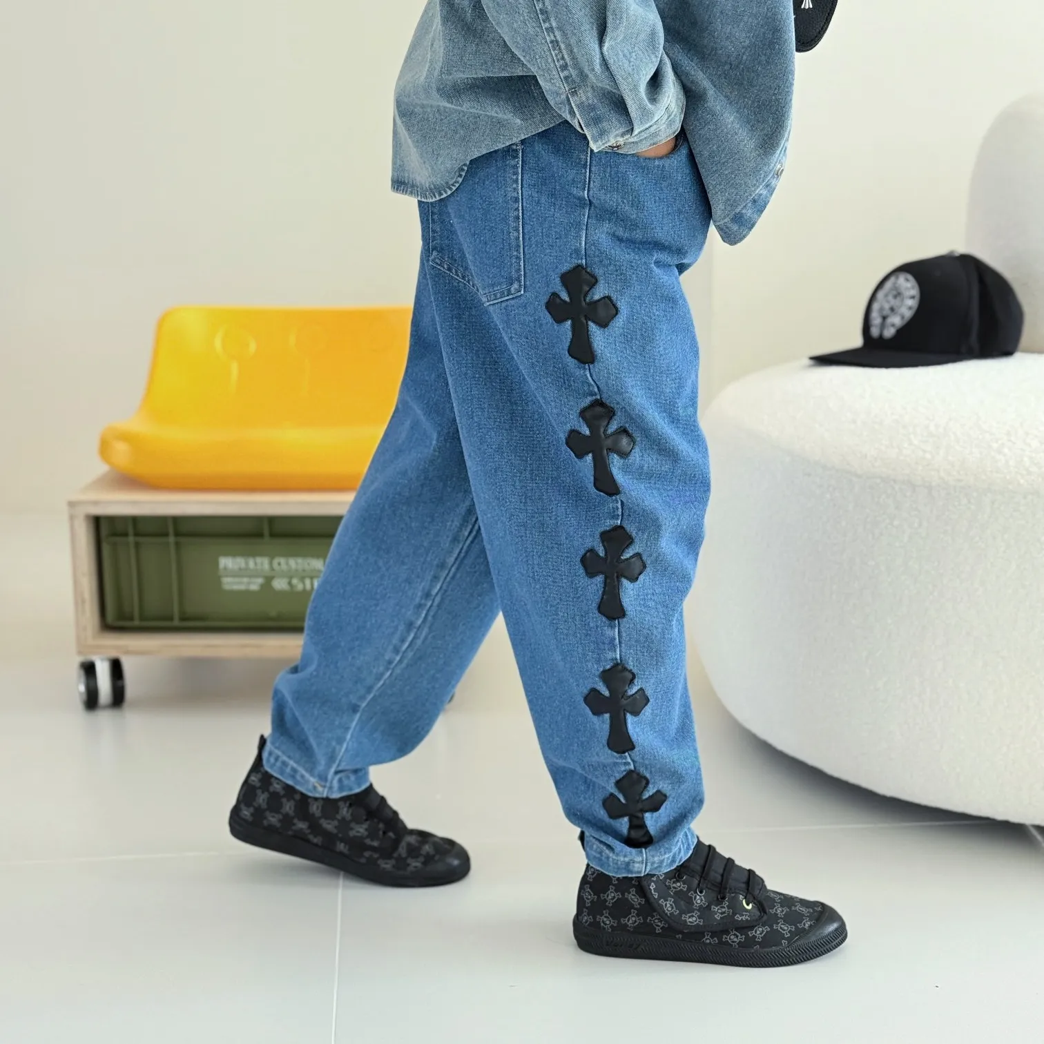 【110-160cm】季節感たっぷり モード感のある 上品ナチュラル 合わせやすい デニム素材 アウター ジーンズ