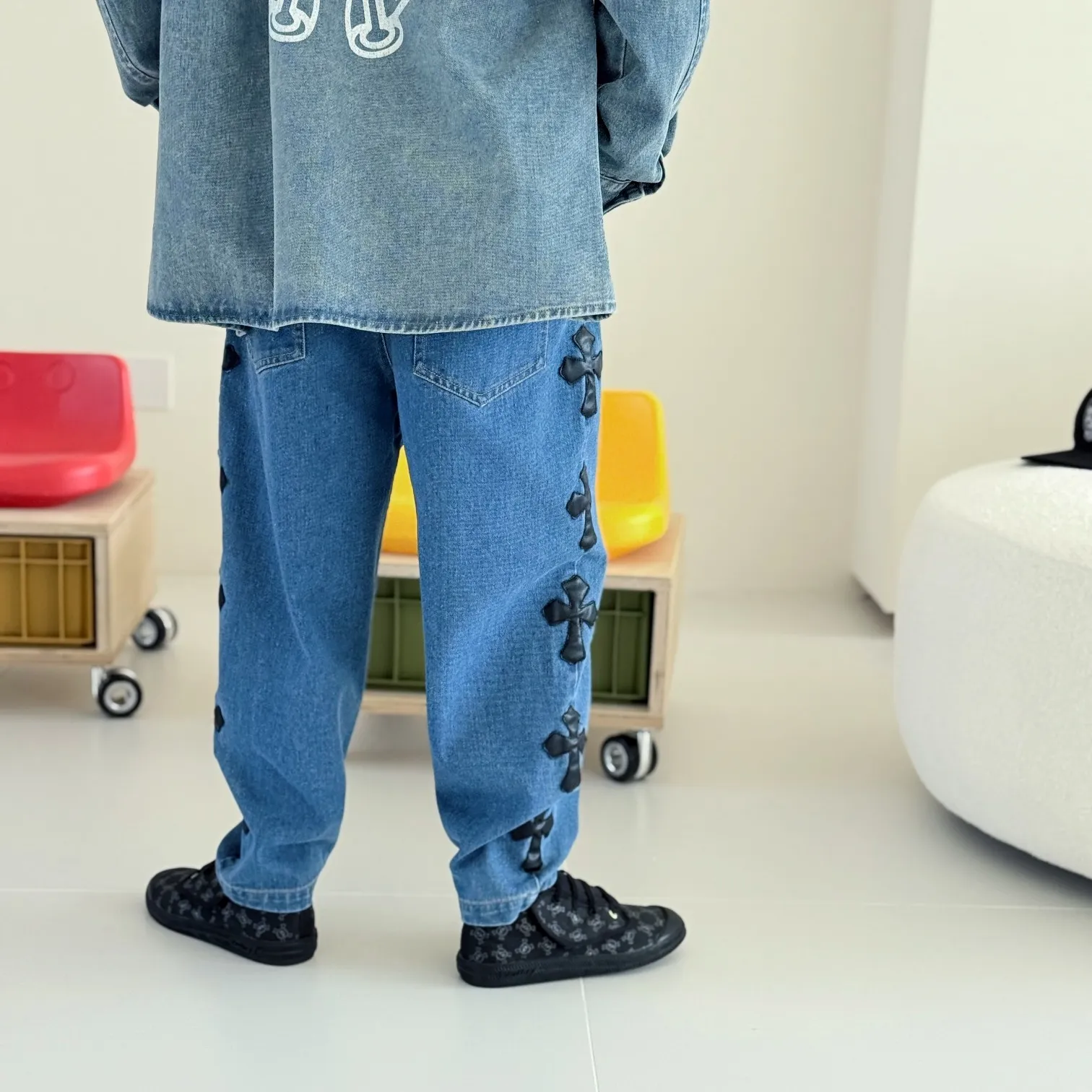 【110-160cm】季節感たっぷり モード感のある 上品ナチュラル 合わせやすい デニム素材 アウター ジーンズ