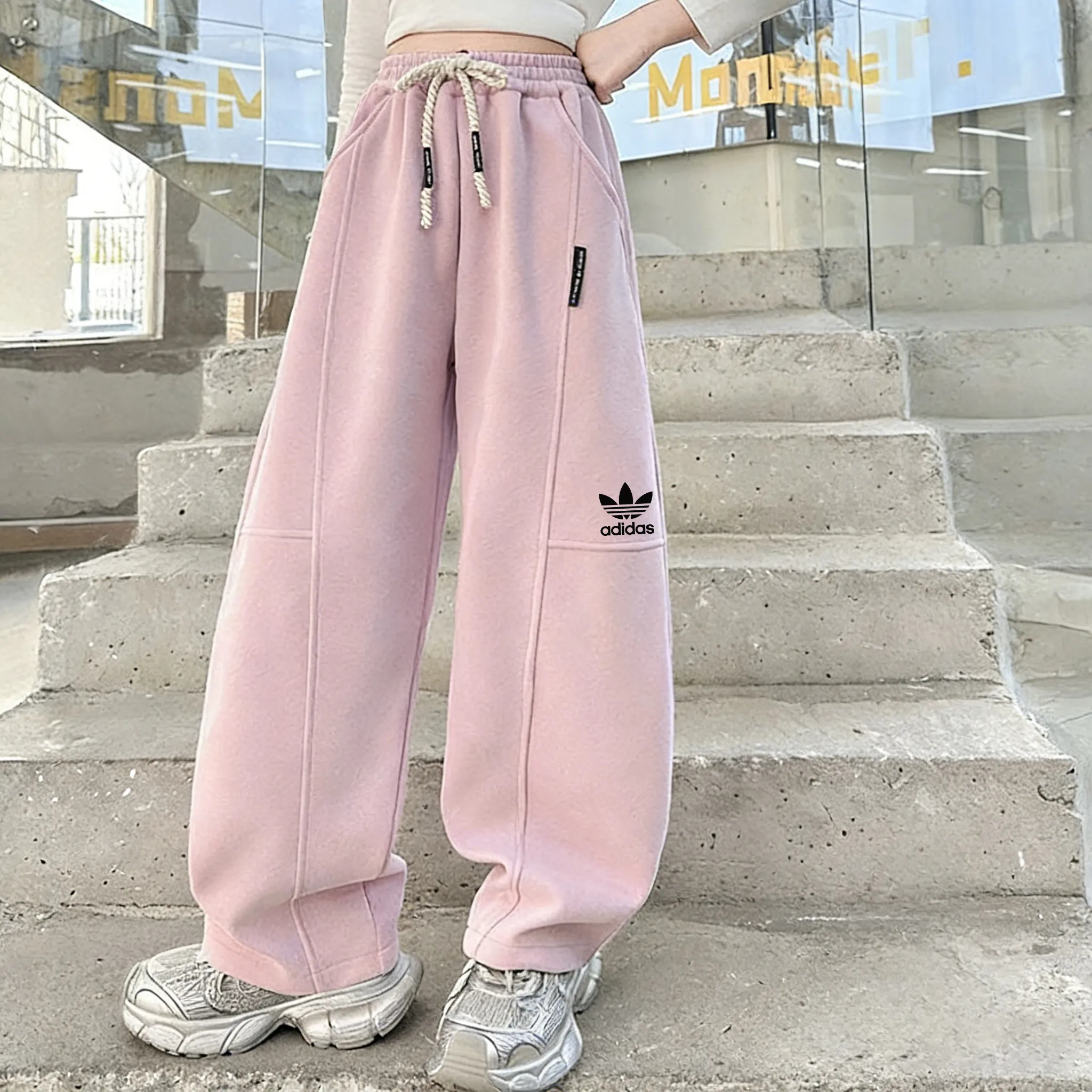 【120-170cm】おしゃれ度UP  カジュアル 動きやすさ抜群 女の子 裏起毛 パンツ