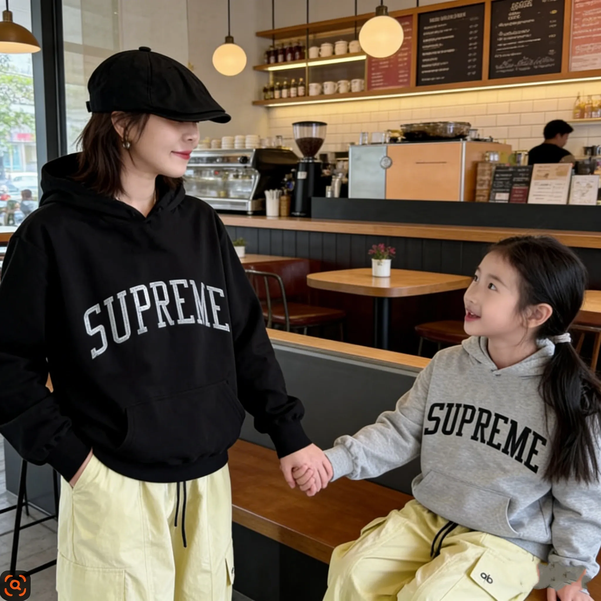 【90-160cm+親サイズ】デイリーにぴったり カジュアル アルファベット 親子ペア パーカー