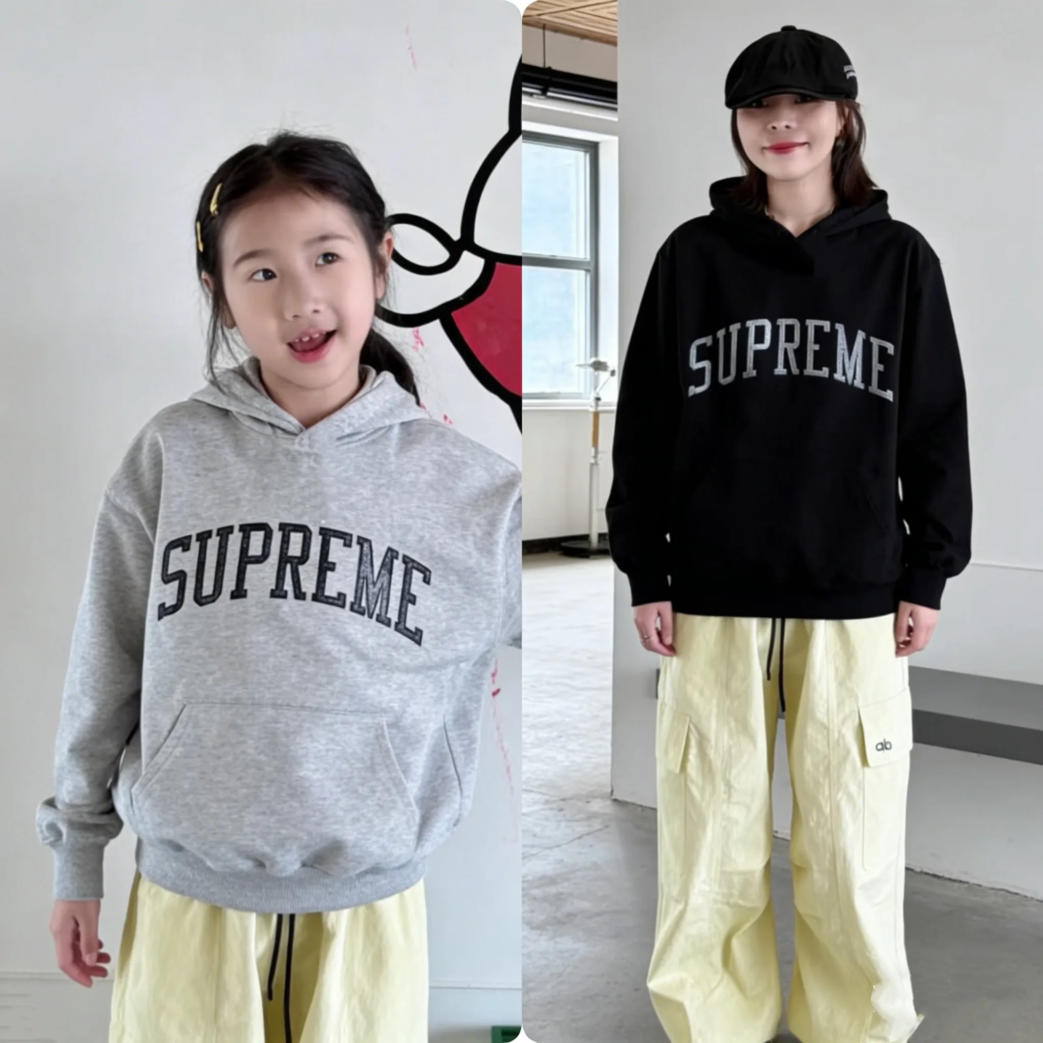 【90-160cm+親サイズ】デイリーにぴったり カジュアル アルファベット 親子ペア パーカー