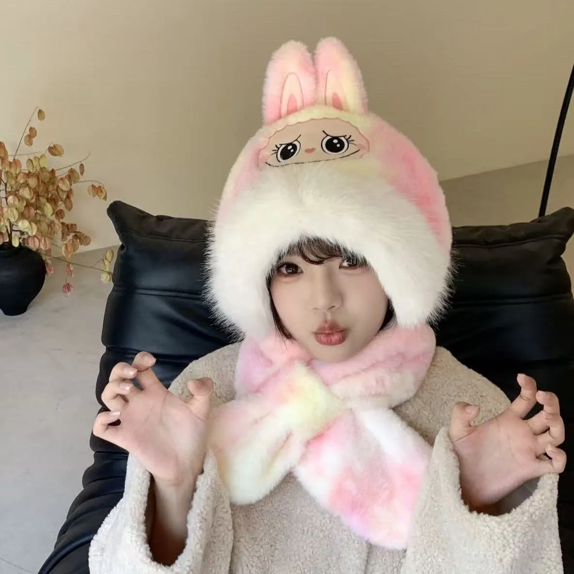 今季大注目 可愛さ満点 トレンド感たっぷり 多色選べる 柔らかい素材 キュート 帽子＋スカーフ 二点セット