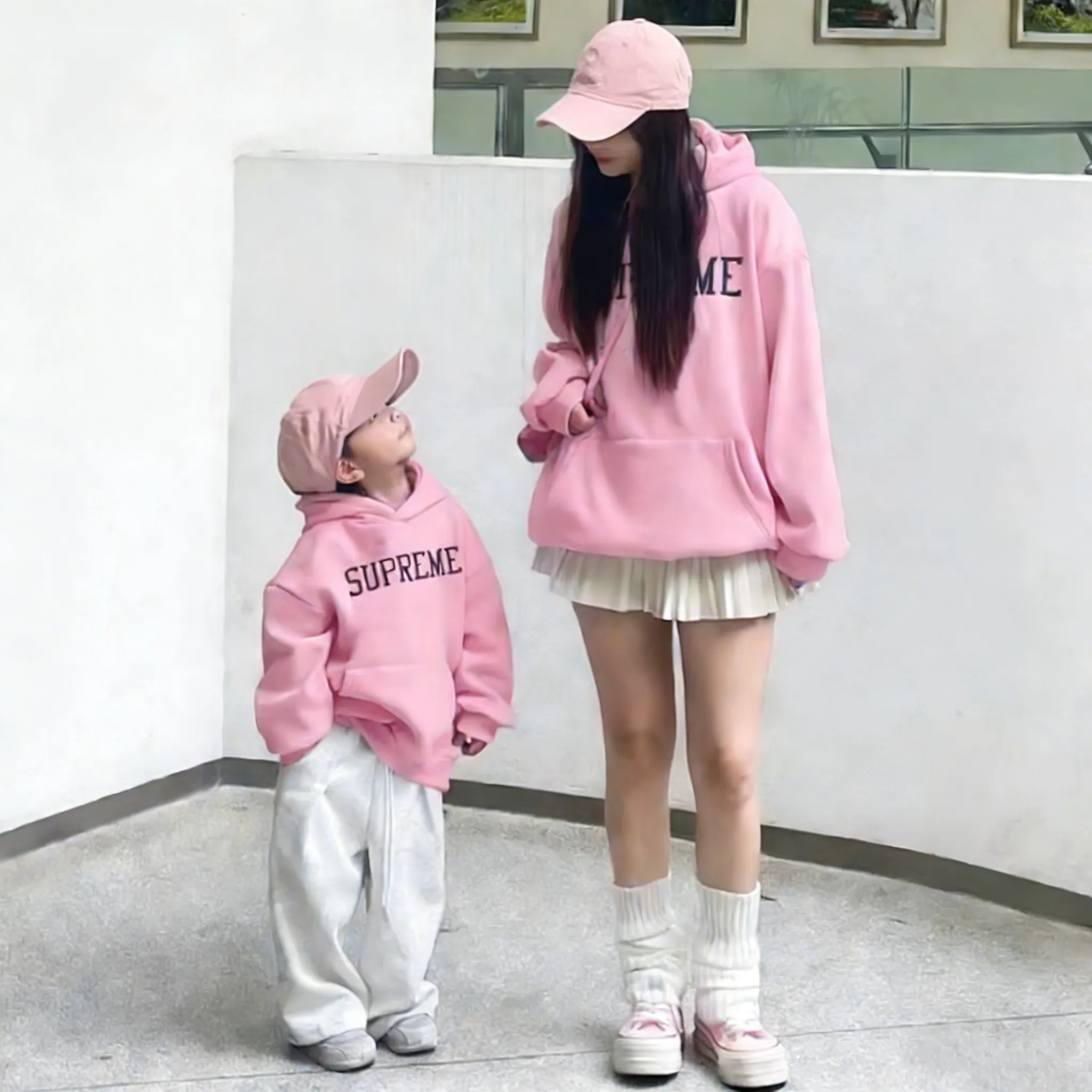 【90-160cm+親サイズ】好感度100％  おしゃれ感アップ カジュアル 親子ペア フード付き パーカー