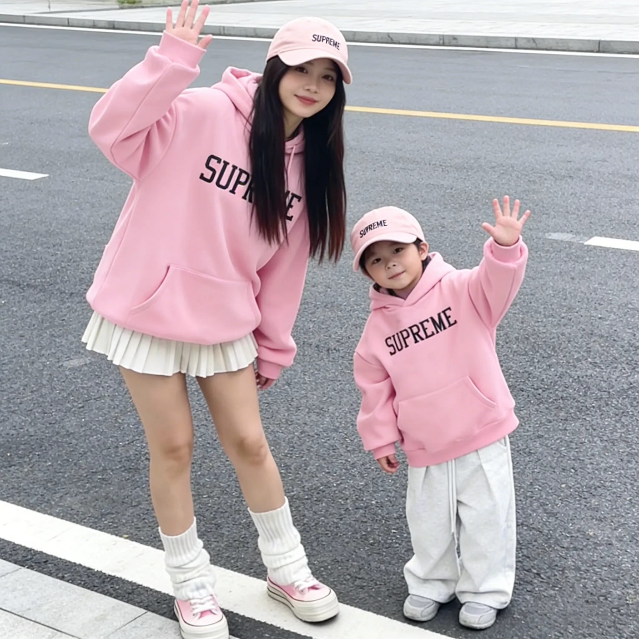 【90-160cm+親サイズ】好感度100％  おしゃれ感アップ カジュアル 親子ペア フード付き パーカー