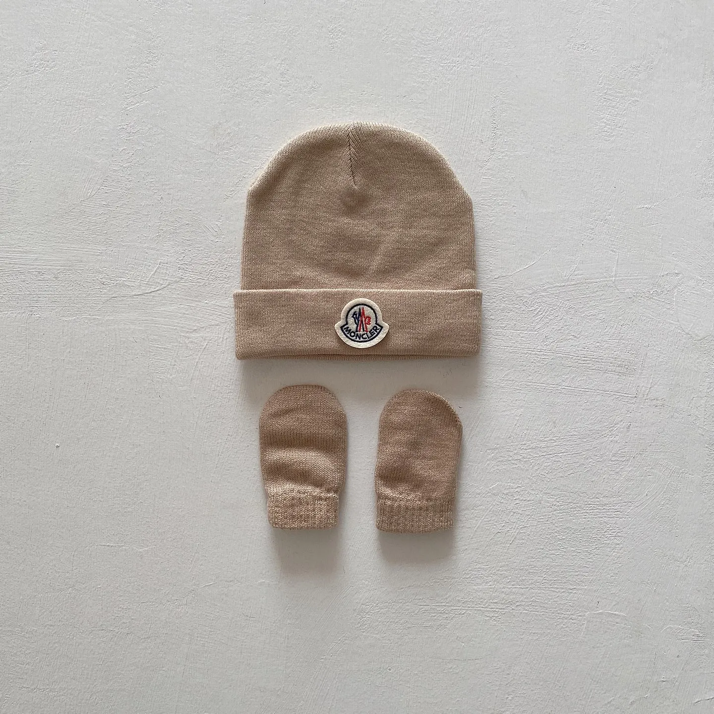 好感度UP キャンディカラー 柔らかい素材 ベビー ニット帽＆ミトンセット